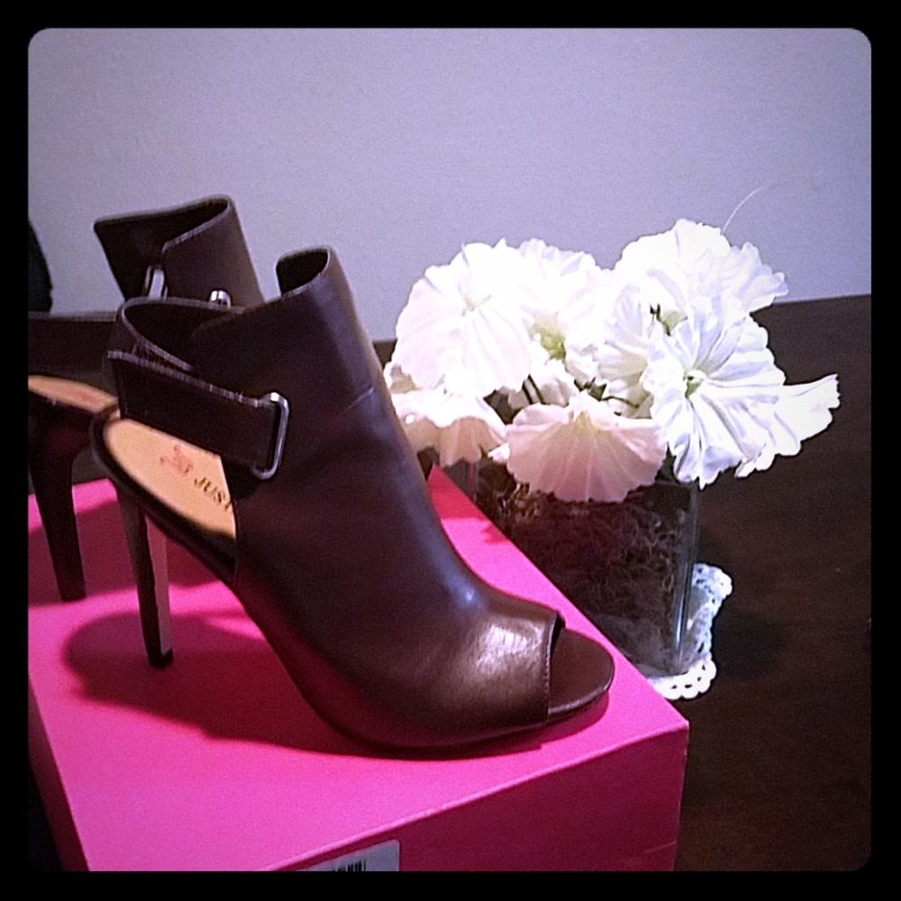 Brown heeled booties